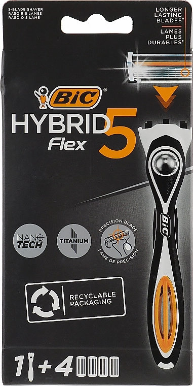 BIC Бритва Flex 5 Hybrid c 4 змінними касетами - фото N1