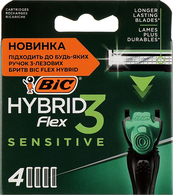 BIC Сменные кассеты для бритья Flex 3 Hybrid Sensitive, 4шт - фото N1