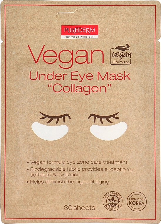 Purederm Патчи под глаза, веган с коллагеном Vegan Under Eye Mask "Collagen" - фото N1