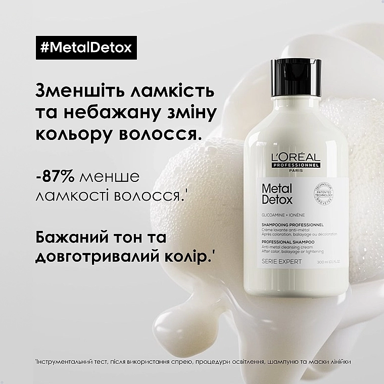 L'Oreal Professionnel Профессиональный очищающий шампунь для уменьшения ломкости всех типов волос и нежелательного изменения цвета Serie Expert Metal Detox Anti-metal Cleansing Cream Shampoo - фото N3