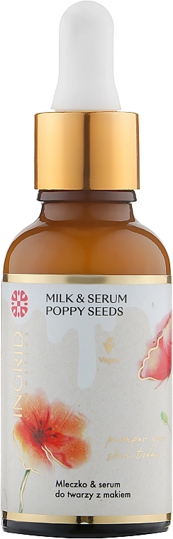 Ingrid Cosmetics Молочко-сироватка для обличчя з олією маку Vegan Milk & Serum Poppy Seeds - фото N1