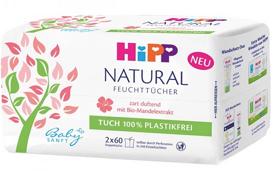 HIPP Дитячі серветки, 120 шт. BabySanft Soft Natural - фото N1