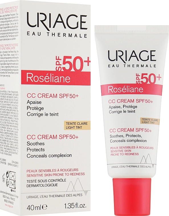 Uriage Roseliane CC Cream Moisturizing Cream SPF50+ Зволожувальний СС-крем для обличчя проти почервонінь - фото N2