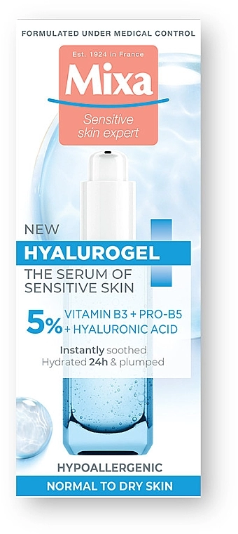Mixa Зволожуюча сироватка для чутливої шкіри обличчя з гіалуроновою кислотою і вітаміном В3 Hyalorugel - фото N2