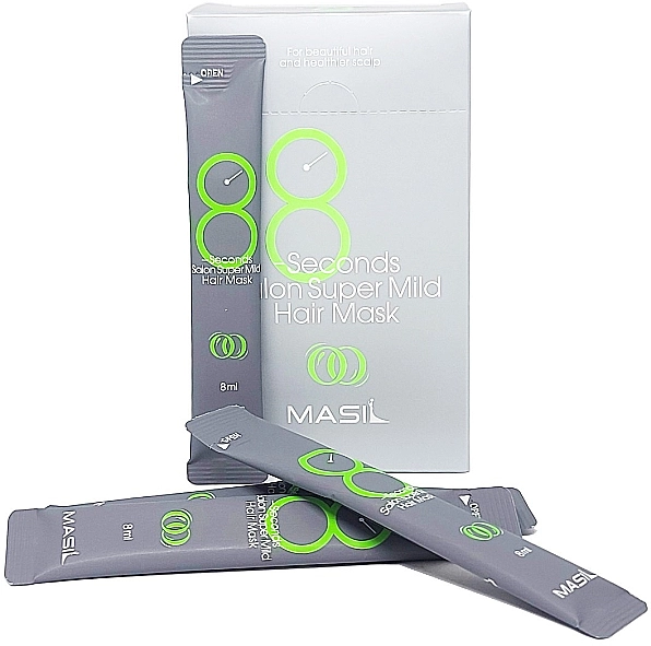 Пом’якшуюча маска для волосся за 8 секунд, 8 мл - Masil 8 Seconds Salon Super Mild Hair Mask, 20x8 мл - фото N1