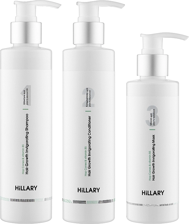 Hillary Набір "Комплекс для росту волосся" Hop Cones & B5 Hair Growth Invigorating (sh/250ml + cond/250ml + mask/200ml) - фото N1