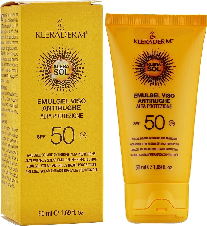 Kleraderm Эмульсия солнцезащитная антивозрастная для лица с SPF 50 Emulgel Viso Antirughe - фото N2