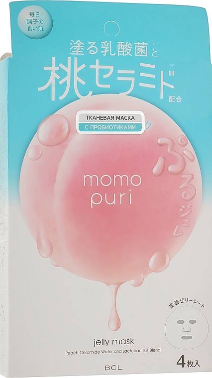 BCL Тканинна маска з лактобактеріями, вітамінами А, С, Е й керамідами Momo Puri Jelly Mask - фото N1