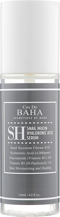 Восстанавливающая сыворотка от преждевременного старения с муцином улитки - Cos De Baha SH Snail Mucin Hyaluronic Acid Serum, 120 мл - фото N1