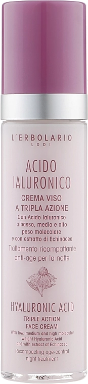 L’Erbolario Крем для лица с гиалуроновой кислотой, ночной Acido Ialuronico Hyaluronic Acid Triple Action Face Cream - фото N1