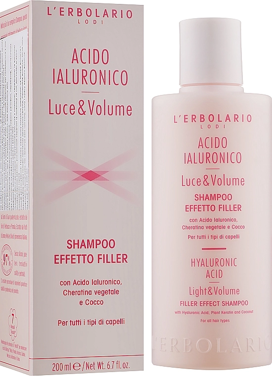 L’Erbolario Шампунь для волос с гиалуроновой кислотой и растительным кератином Acido Ialuronico Luce & Volume Shampoo Effetto Filler - фото N2