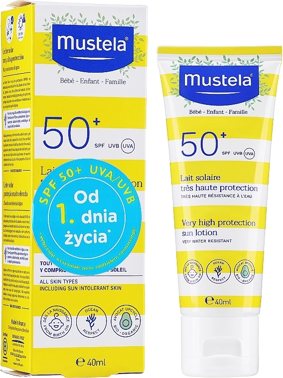 Mustela Солнцезащитный лосьон для лица и тела с высокой степенью защиты Bebe Enfant Very High Protection Face And Body Sun Lotion SPF 50+ - фото N2