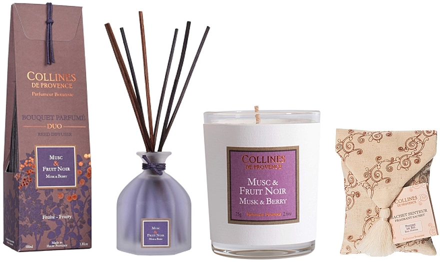 Collines de Provence Набір Musk And Berry (candle/75g + aroma/diffuser/100ml + sachet/1st) - фото N1