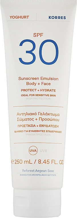 Korres Солнцезащитная эмульсия для лица и тела SPF30 Yogurt Sunscreen Emultion - фото N1