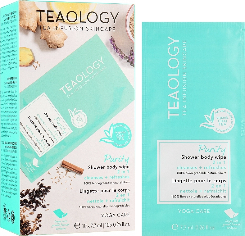 Teaology Освіжальні вологі серветки для тіла, 10 шт. Yoga Care - фото N1