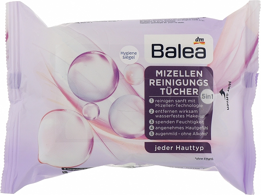 Balea Влажные салфетки для снятия макияжа "Мицеллярные 5 в 1" - фото N1