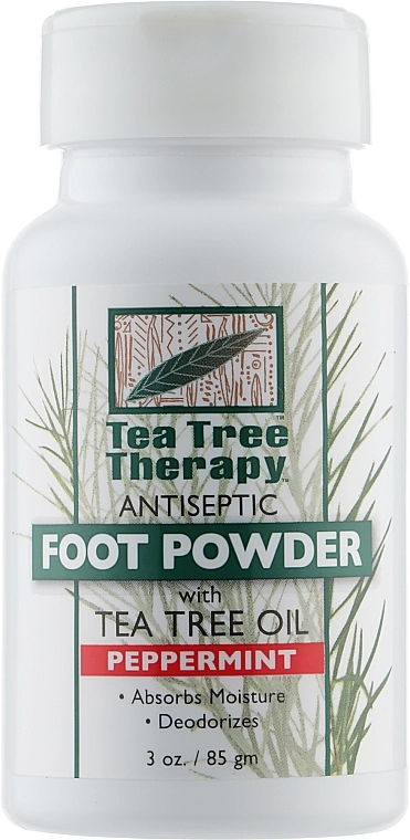 Tea Tree Therapy Порошок для ног дезодорирующий с маслами чайного дерева и перечной мяты Peppermint Foot Powder - фото N1