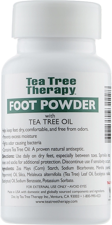 Tea Tree Therapy Порошок для ног дезодорирующий с маслами чайного дерева и перечной мяты Peppermint Foot Powder - фото N2