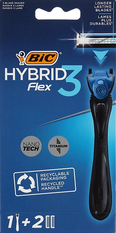 BIC Бритва Flex 3 Hybrid з 2 змінними касетами - фото N1