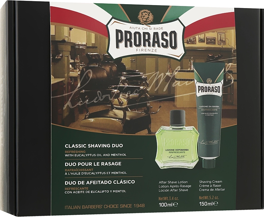 Proraso Набір для гоління з ментолом і евкаліптом Green Classic Shaving Duo (sh/cr/150ml + ash/lot/100ml) - фото N1