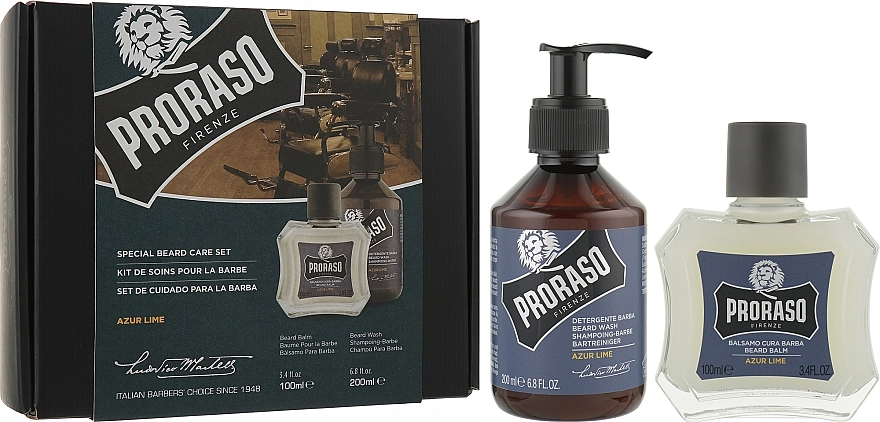 Proraso Набір для догляду за бородою Azur Lime (shm/200ml + balm/100ml) - фото N1