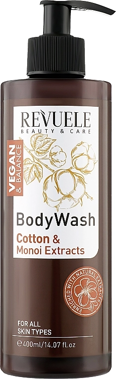 Revuele Гель для душу "Бавовняна олія й екстракт моної" Vegan & Balance Cotton Oil & Monoi Extract Body Wash - фото N1