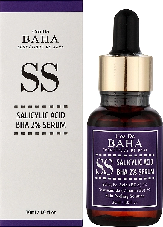 Пилинг-сыворотка с салициловой кислотой 2% и ниацинамидом - Cos De Baha SS Salicylic Acid BHA 2% Serum, 30 мл - фото N2
