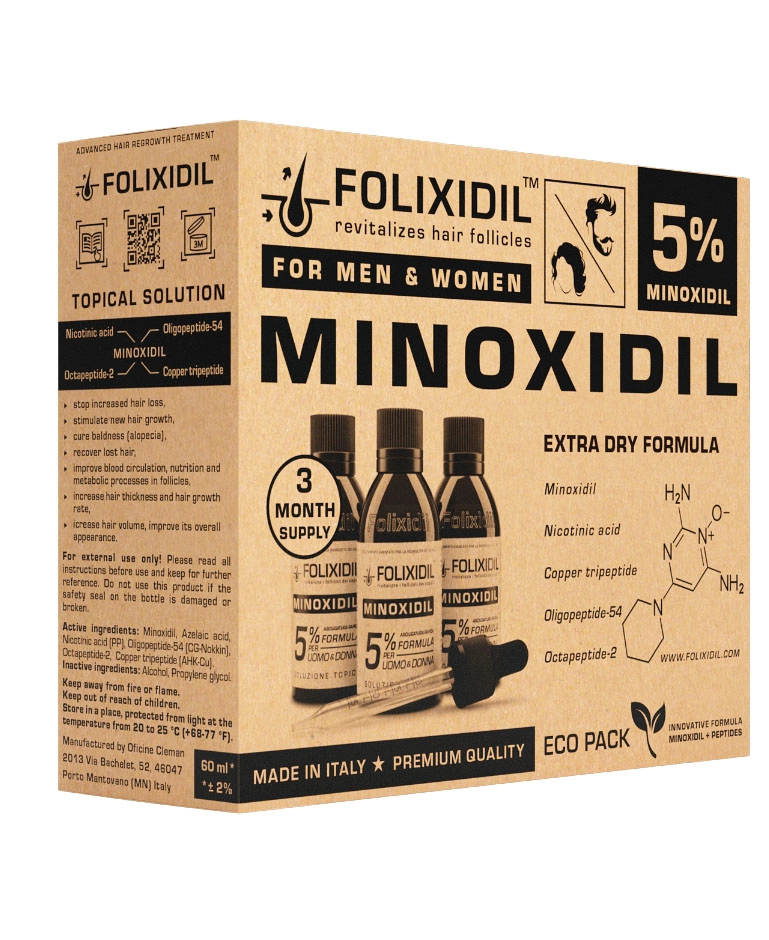 Набір лосьйонів проти випадіння волосся з міноксидилом 5% на 3 місяці - FOLIXIDIL 5% Set - Minoxidil for Men and Women, 60 мл, 3 шт - фото N2