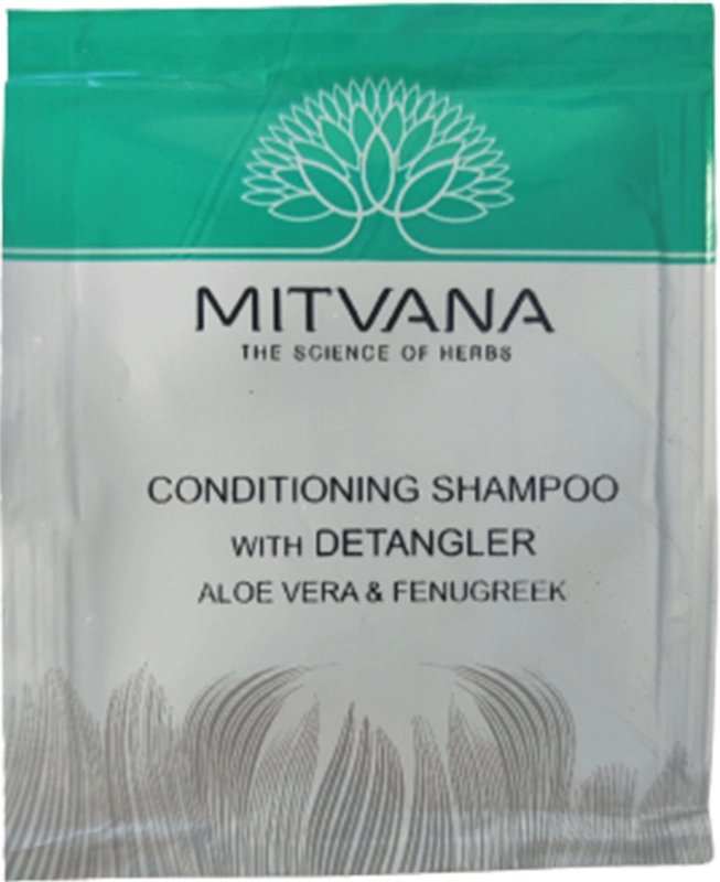 Шампунь кондиціонуючий для неслухняного волосся з алое віра і пажитником - Mitvana Condtioning Shampoo Detangler with Aloe Vera & Fenugreek, пробник, 5 мл - фото N1