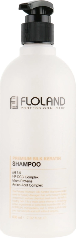 Шампунь для восстановления поврежденных волос - Floland Premium Silk Keratin Shampoo, 530 мл - фото N1