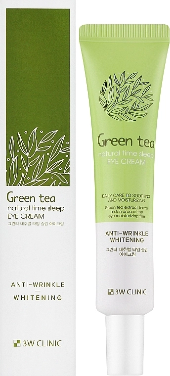 Нічний крем для шкіри навколо очей із екстрактом зеленого чаю - 3W Clinic Green Tea Natural Time Sleep Eye Cream, 40 мл - фото N2