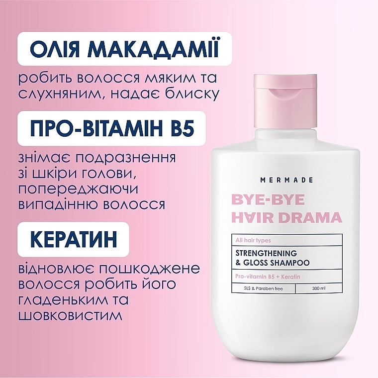 Mermade Шампунь для укрепления и сияния волос Keratin & Pro-Vitamin B5 Strengthening & Gloss Shampoo - фото N6