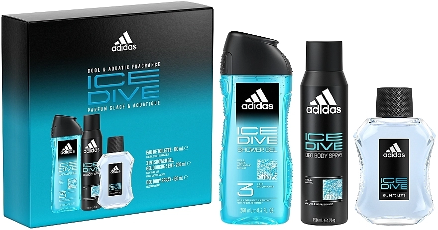 Adidas Ice Dive Набір (edt/100ml + spray/150ml + sh/gel/250ml) - фото N1