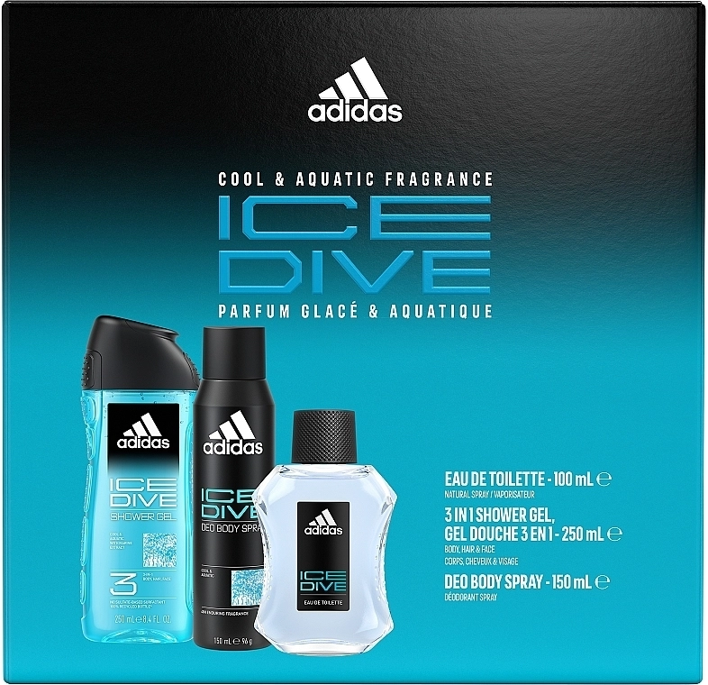 Adidas Ice Dive Набір (edt/100ml + spray/150ml + sh/gel/250ml) - фото N2