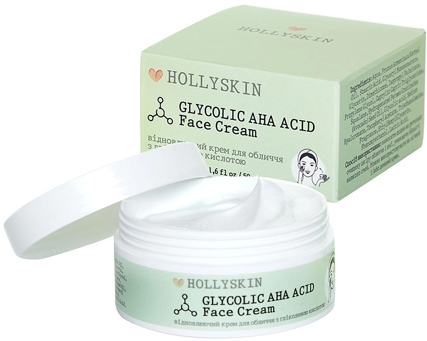 Hollyskin Восстанавливающий крем для лица с гликолевой кислотой Glycolic AHA Acid Face Cream - фото N1