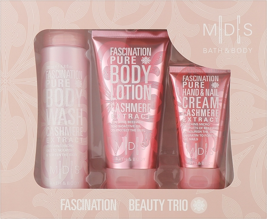 Mades Cosmetics УЦІНКА Косметичний набір "Зачарування чистотою" M|D|S Baty & Body Fascination Pure Beauty Trio ( b/wash/200ml + b/milk/150ml + h/cr/75ml ) * - фото N1