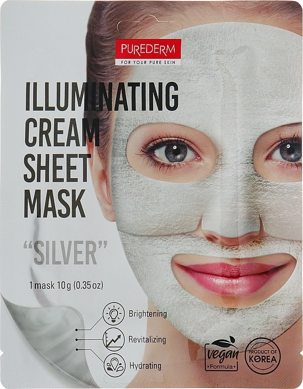 Purederm Освітлювальна фольгована маска для обличчя "Срібло" Illuminating Cream Sheet Mask Silver - фото N1