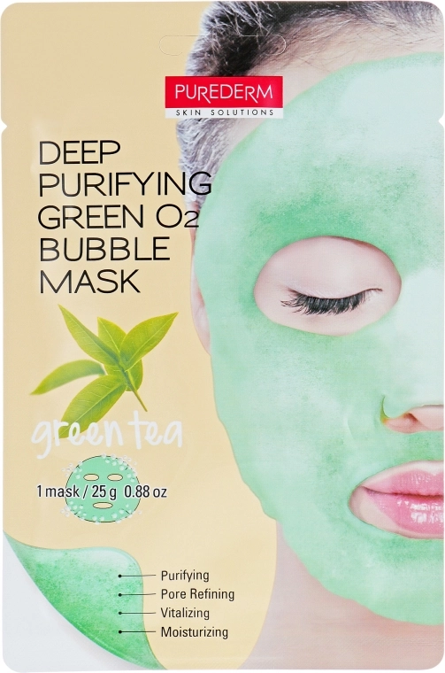 Purederm Очищающая пенящаяся маска "Зеленый чай" Deep Purifying Green O2 Bubble Mask Green Tea - фото N1