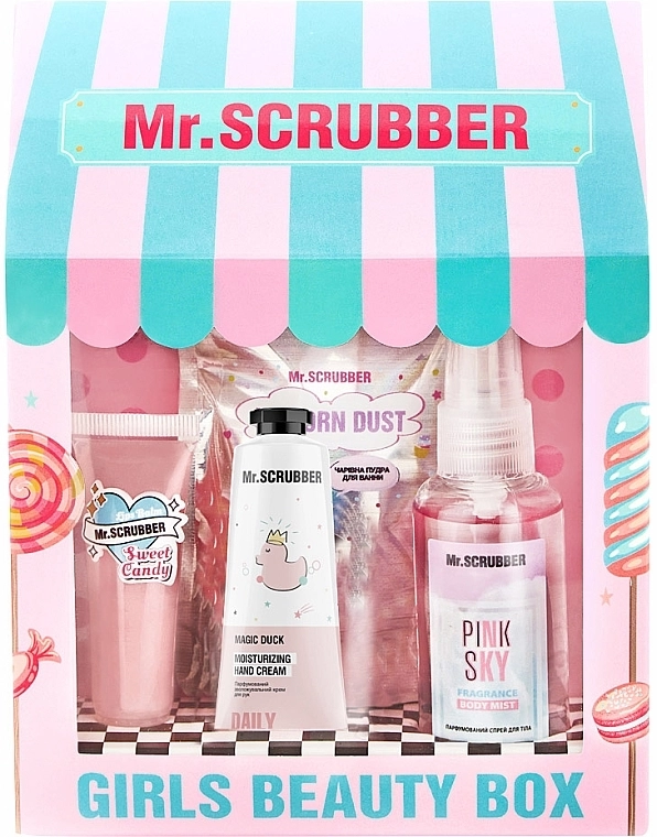 Mr.Scrubber Набор Mr. Scrubber Girls Beauty Box (bath/pow/50g + b/spr/60ml + h/cr/30ml + lip/balm/10ml) - фото N1