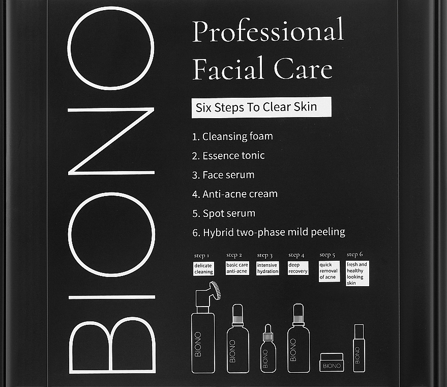 Biono Набір "Професійний щоденний догляд для обличчя. 6 кроків до чистої шкіри" Anti Acne - фото N2