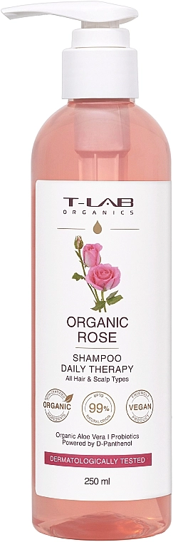 T-LAB Professional Шампунь для щоденного догляду за будь-яким типом волосся Organics Organic Rose Shampoo - фото N1