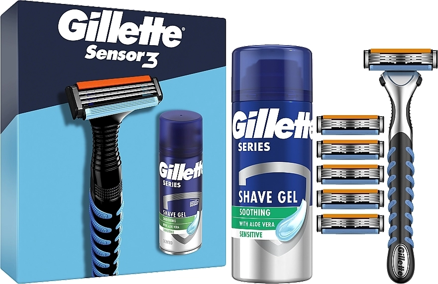Gillette Набор Sensor 3 (razor/1pc + foam/75ml + refil/5pcs) - фото N1