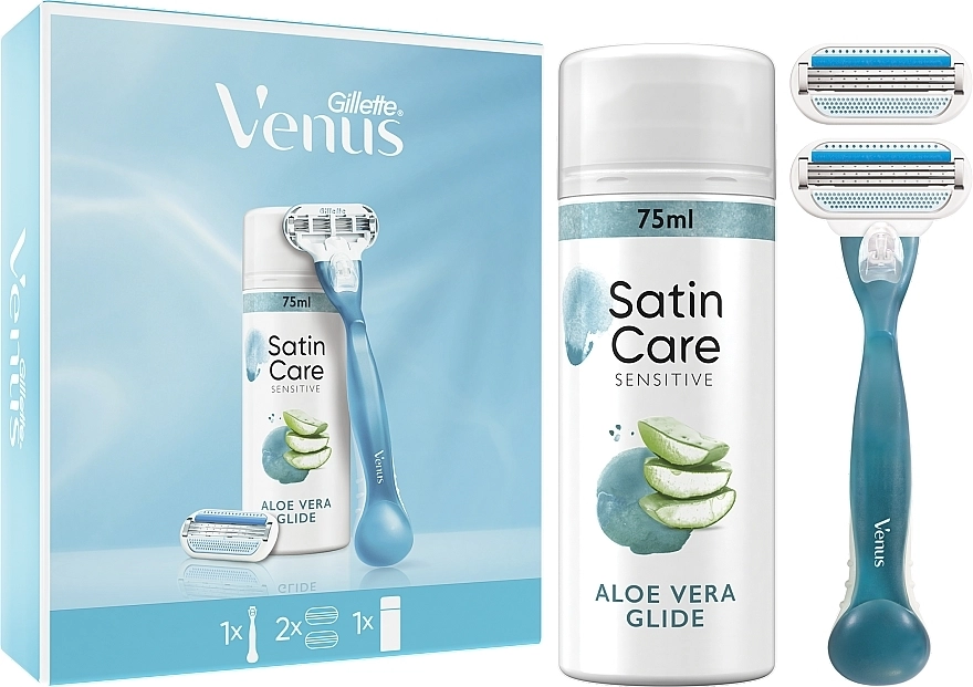 Gillette Набор Venus Smooth (razor/1pc + refil/2pcs + shave/gel/75ml) - фото N1