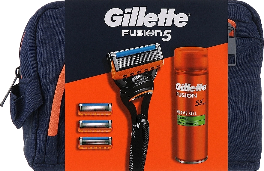 Gillette Набор Fusion 5 (gel/200ml + razor/1pc + blade/3pcs + bag/1pc) - фото N1