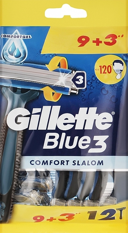 Gillette Набір одноразових станків для гоління, 12 шт Blue 3 Comfort Slalom - фото N1