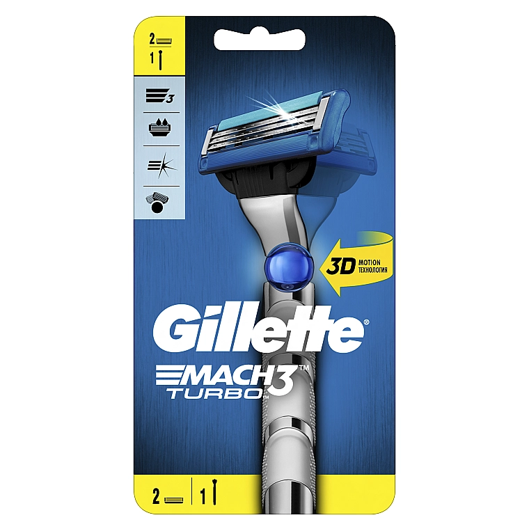 Gillette Бритва с 2 сменными кассетами Mach 3 Turbo 3D Motion - фото N2