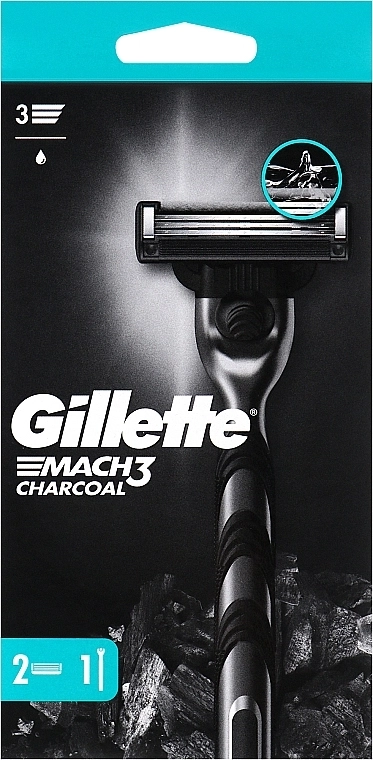 Gillette Станок для гоління з 2 змінними касетами Mach3 Charcoal - фото N1