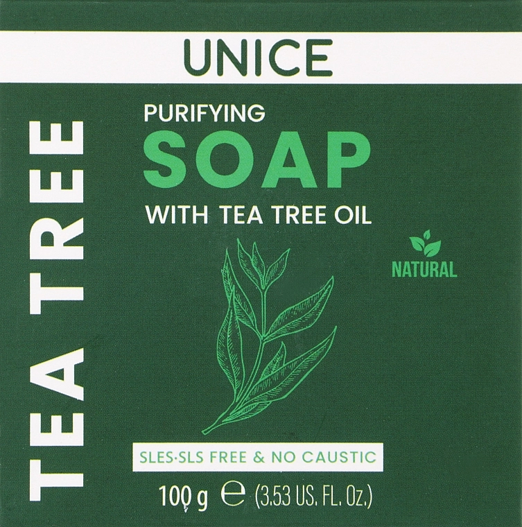 Unice Натуральне мило з олією чайного дерева Purifuing Soap With Tea Tree Oil - фото N1