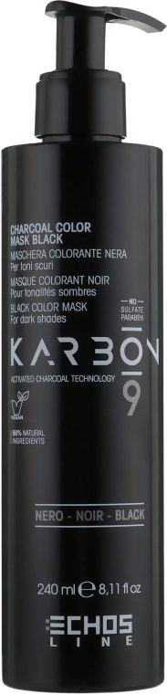 Echosline Маска з активованим вугіллям для темного волосся Karbon 9 Charcoal Color Mask Black - фото N1