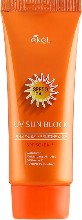 Ekel УЦЕНКА Солнцезащитный крем для лица с экстрактом алоэ и витамином Е UV Sun Block SPF50/PA+++* - фото N1